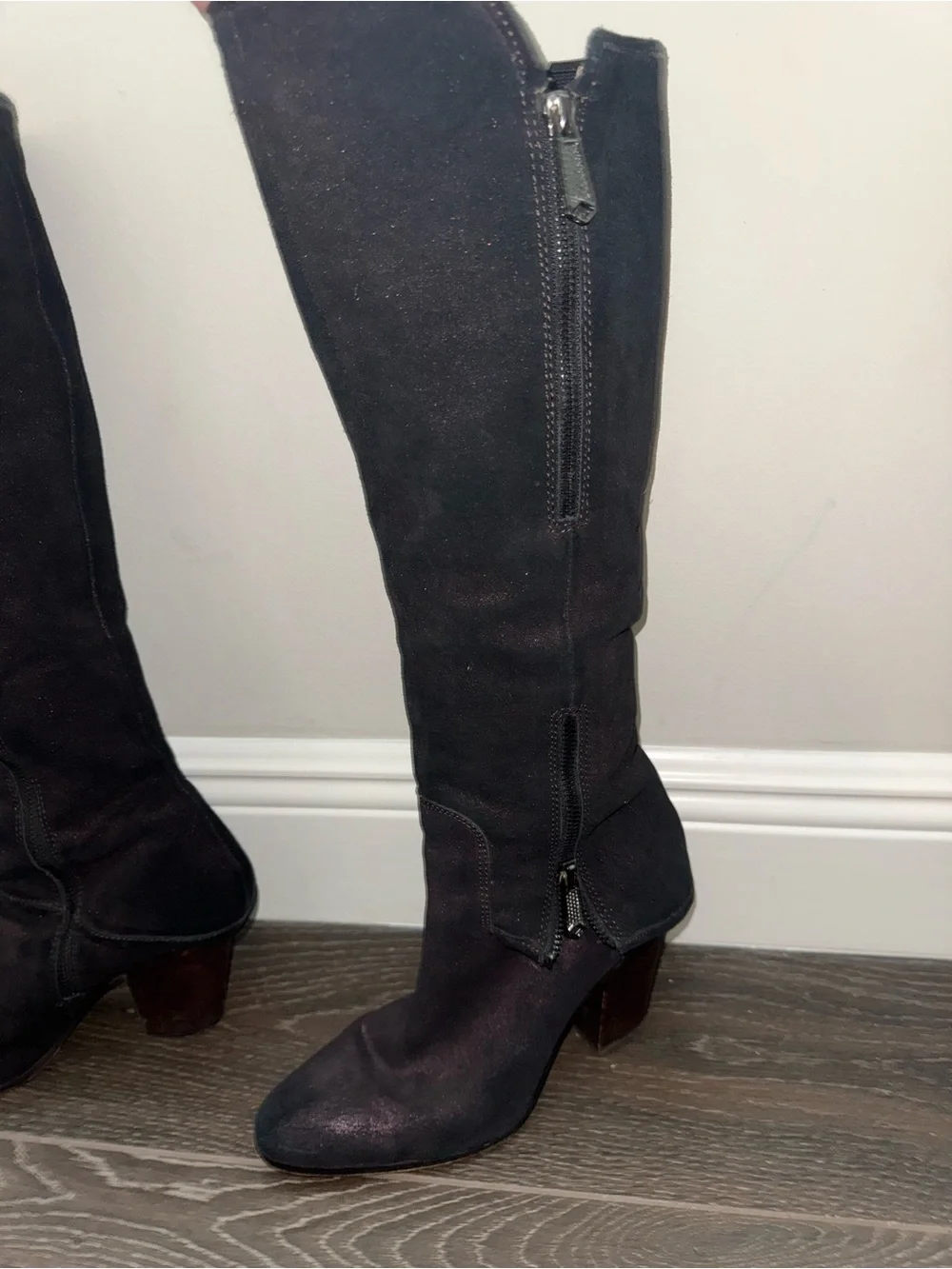 Donald J Pliner Sandora Knee-High Metallic Bronze Suede Boots with Side Zippers